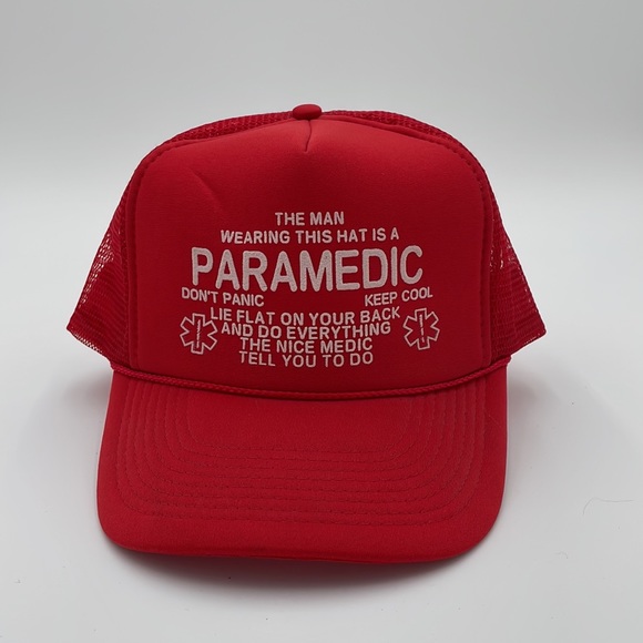 Vintage Funny Paramedic Novelty Red Trucker Snapback Hat - Picture 5 of 14